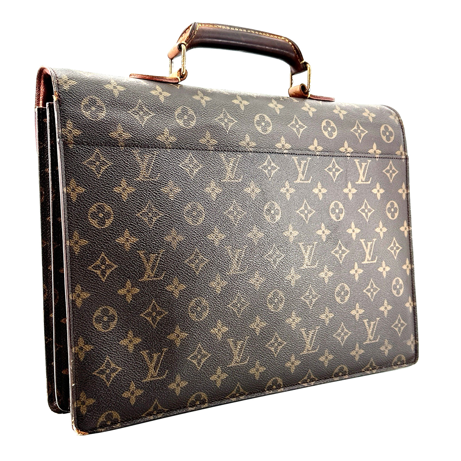 Louis Vuitton Monogram Briefcase Business Bag PVC Brown Authentic