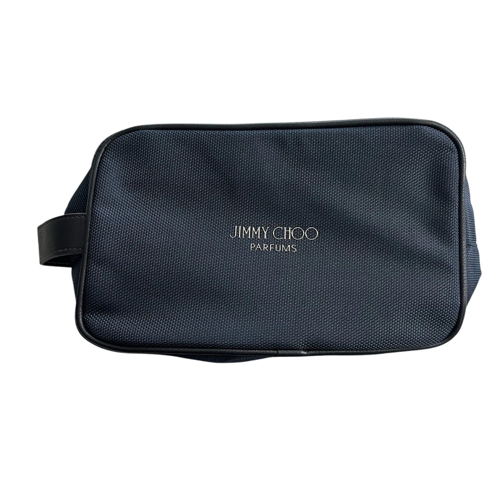 Jimmy Choo Unisex Toiletry Bag Cosmetic Case Travel Pouch Faux Leather Trim Blue