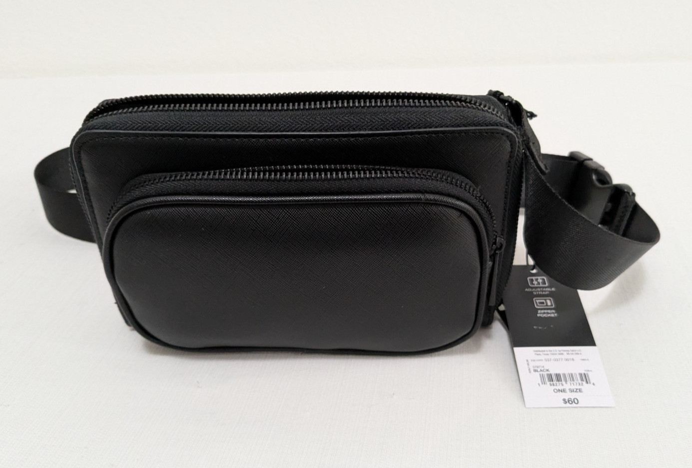 JF J. Ferrar Men’s Crossbody Waist Pack Fanny Pack Black Zip Around $60 Nwt