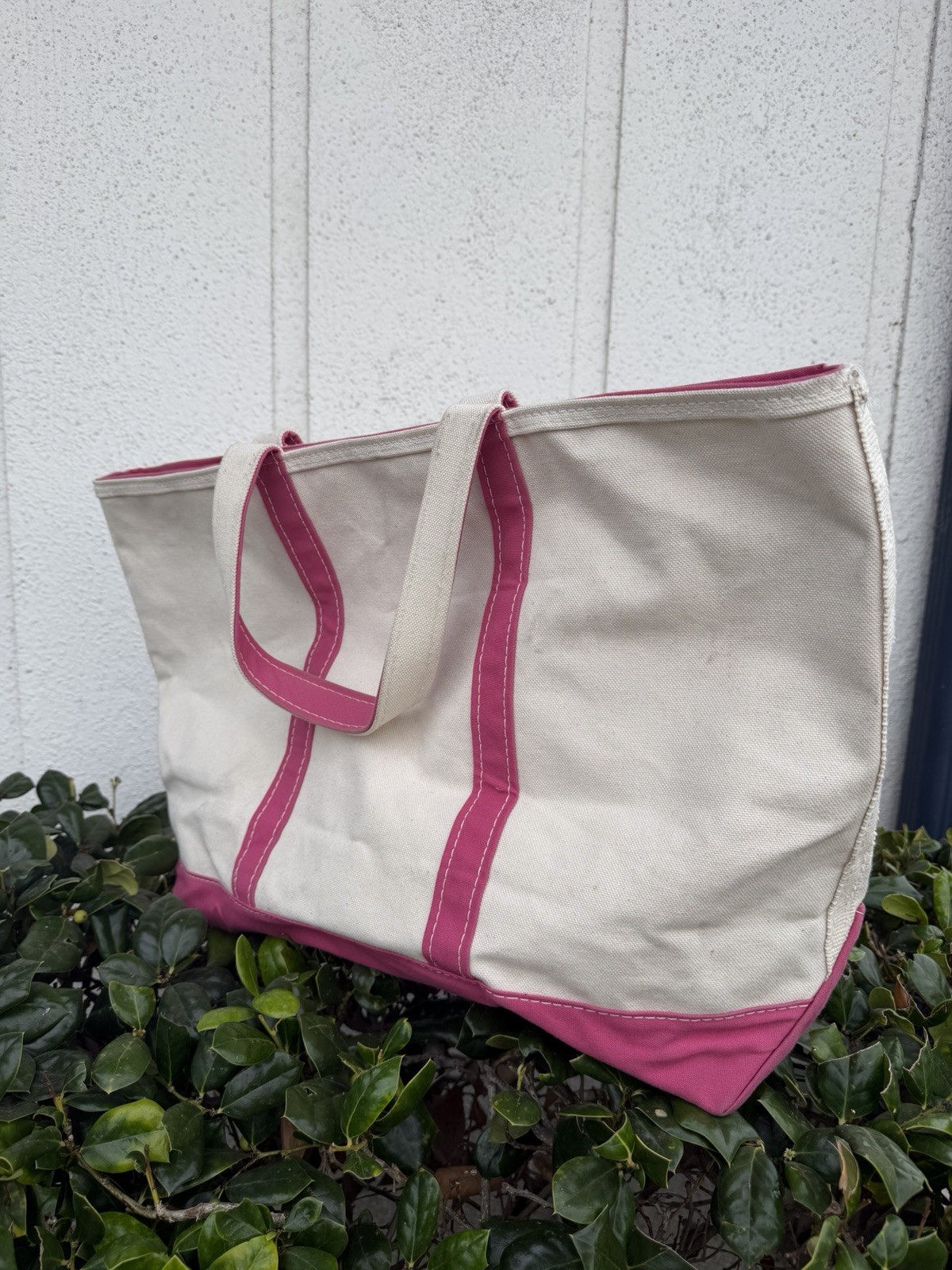 Vintage L.L. Bean 90’s White And Pink Boat And Tote XL Bag Rare Colorway 23×18