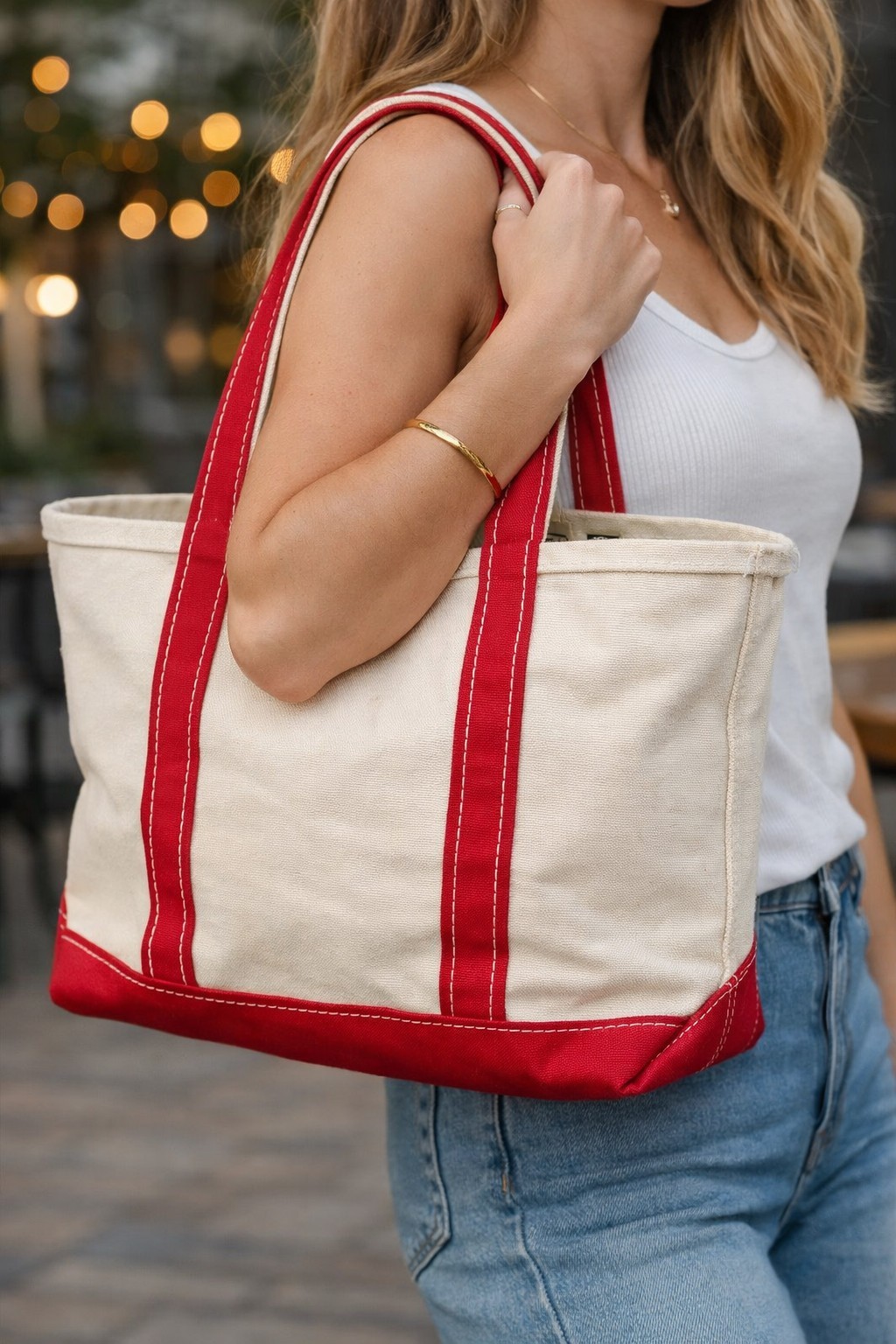 Vintage L.L.Bean Boat And Tote Canvas Bag Medium Red Trim Made In USA Classic