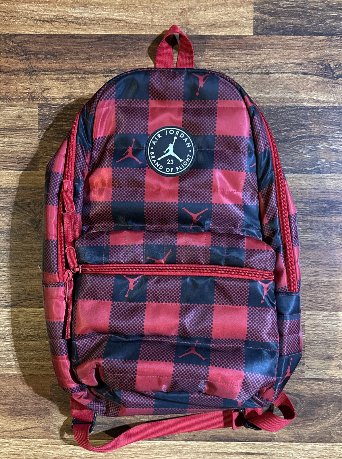 Vintage Air Jordan Backpack Gym Red & Black Checkered Plaid 23 Brand of Flight