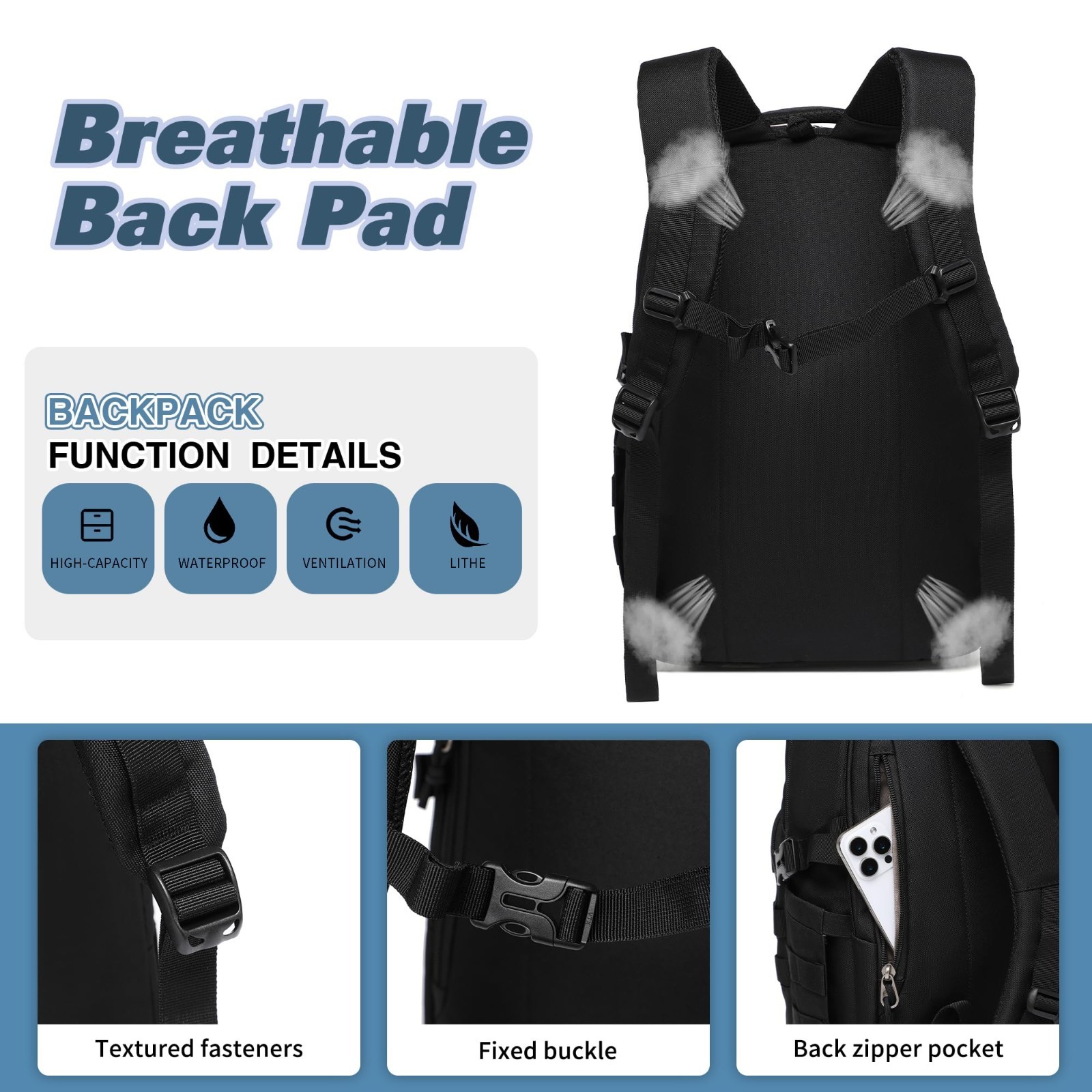 Tactical Military Backpack – Small Black Assault Bag for Men, Outdoor Gear