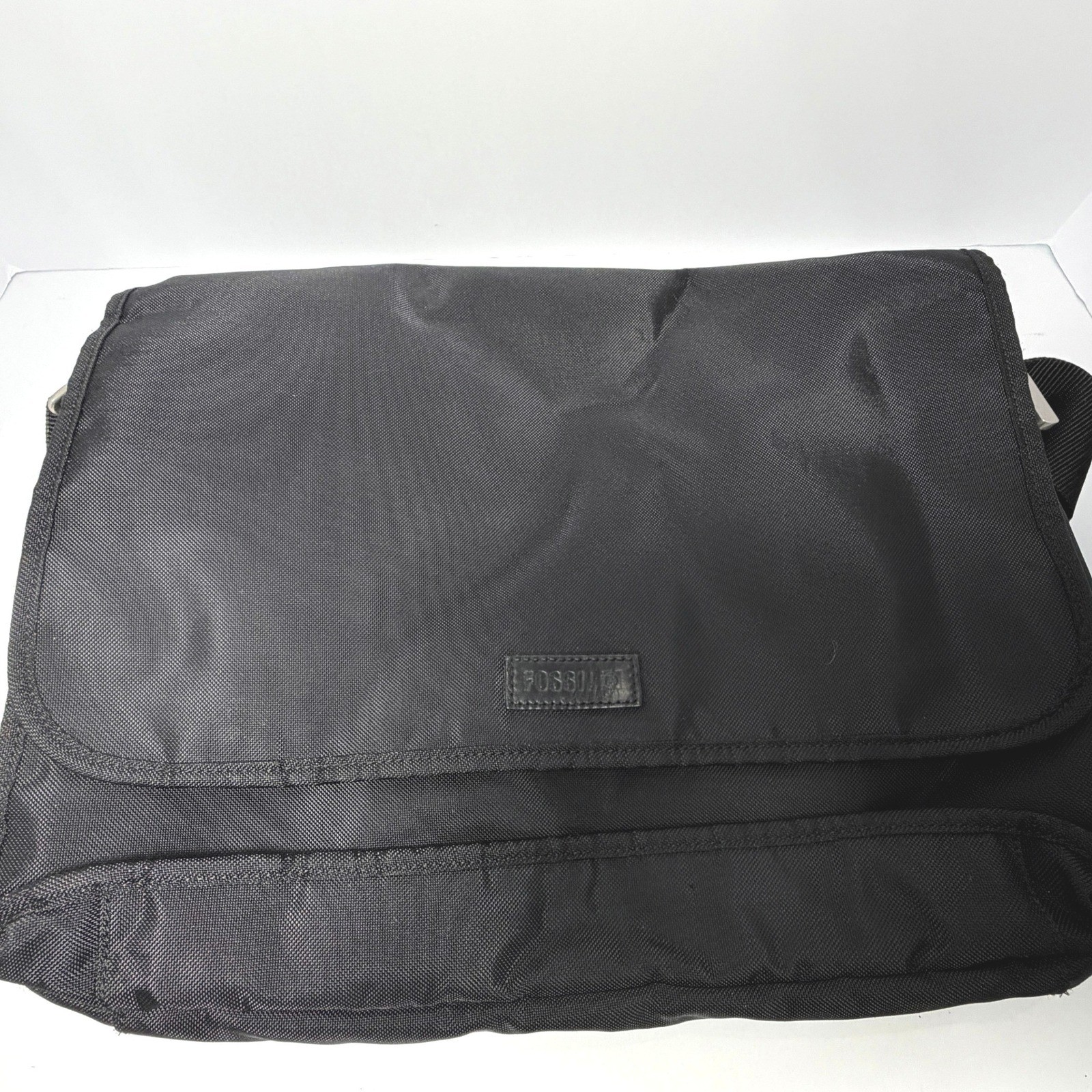 Fossil Black Nylon Messenger Bag Laptop Crossbody Travel Briefcase Organizer