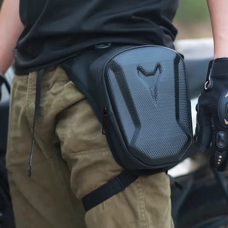 Motorcycle Drop Leg Bag Hard Shell Thigh Waist Pack Rider Storage Black