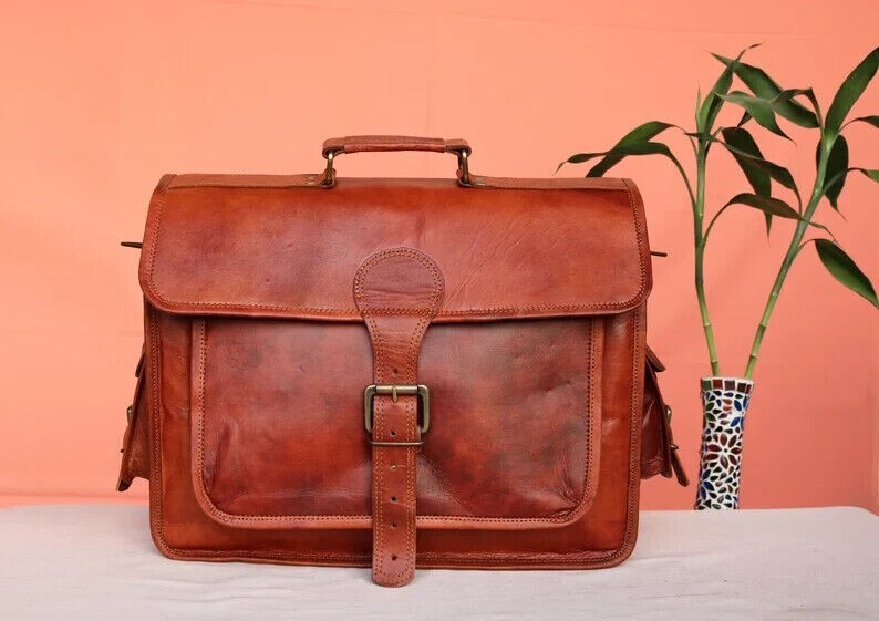 19 Inch Men’s Leather Messenger Shoulder Satchel S Laptop School Briefcase Bag