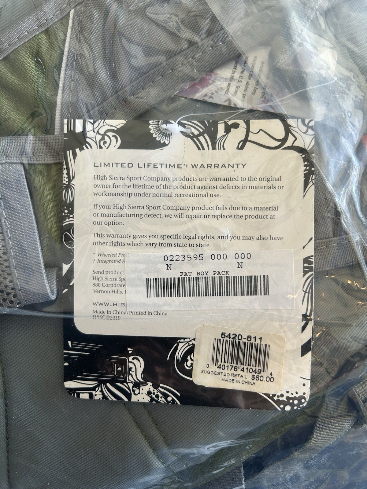 High Sierra Fatboy Tech Backpack College Adult High School Green / Gray NEW