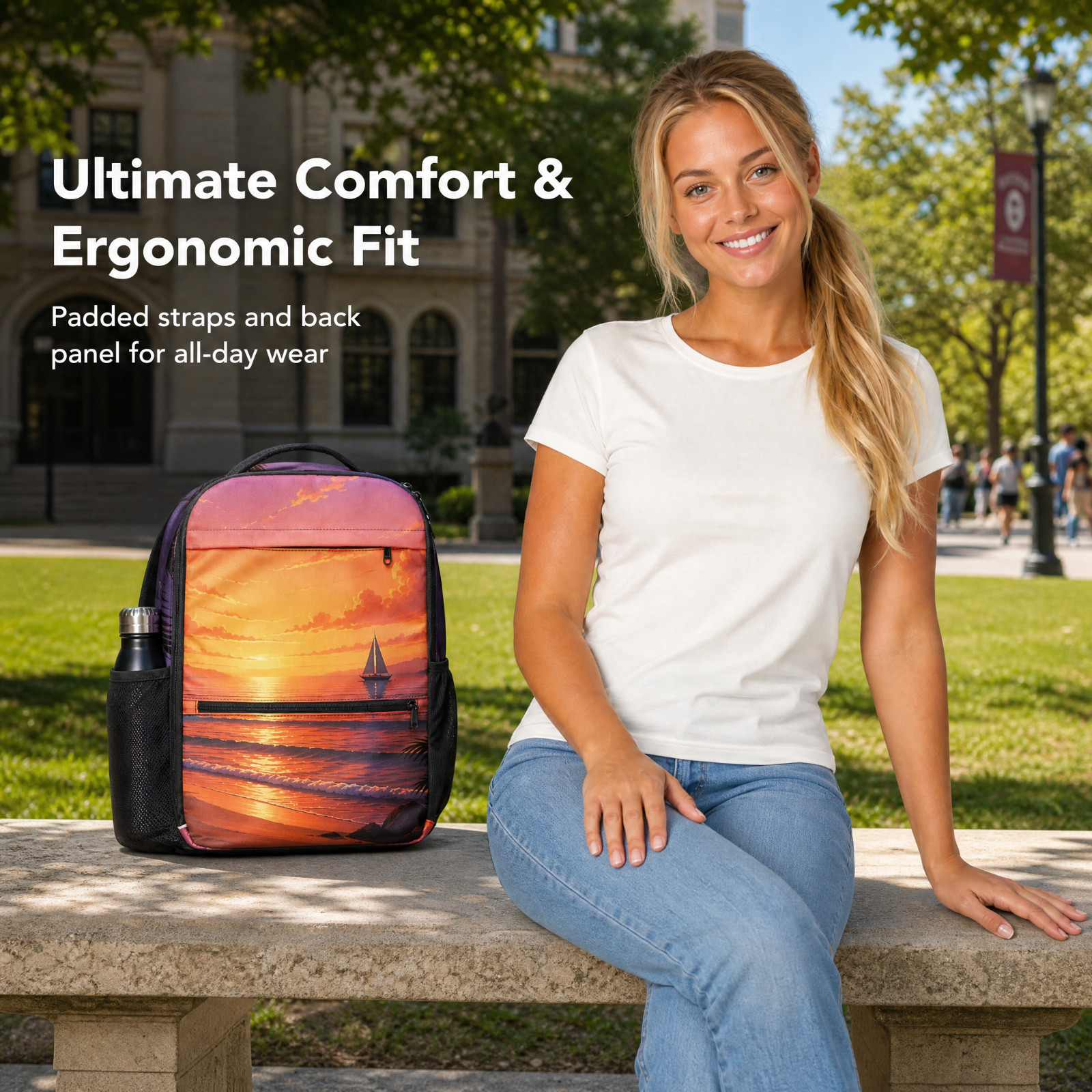 Daypack Backpack ergonomic padded Laptop Pocket Mesh Pockets Unisex Summer