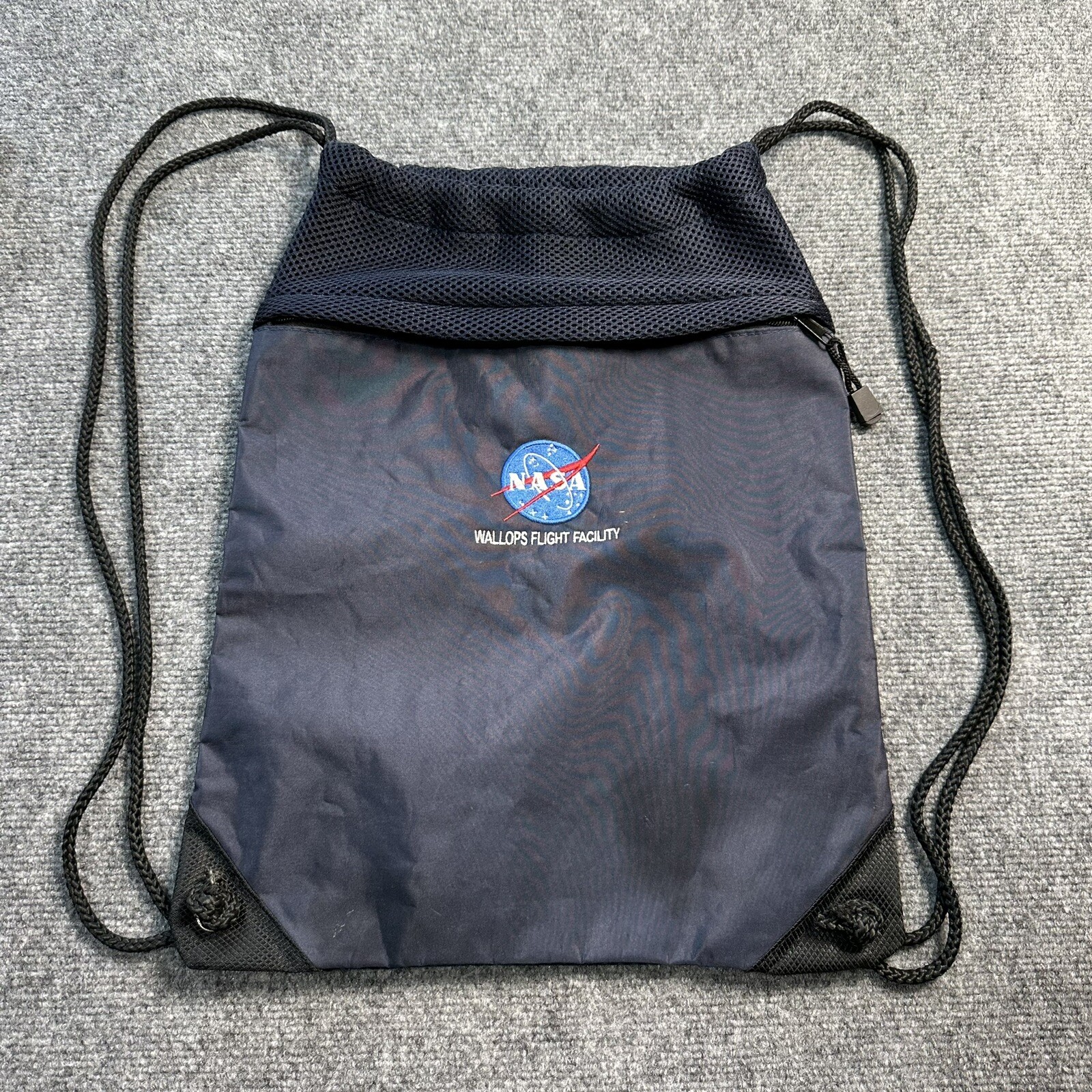 NASA Drawstring Cinch Sack Backpack Black Embroidered Licensed Port Authority
