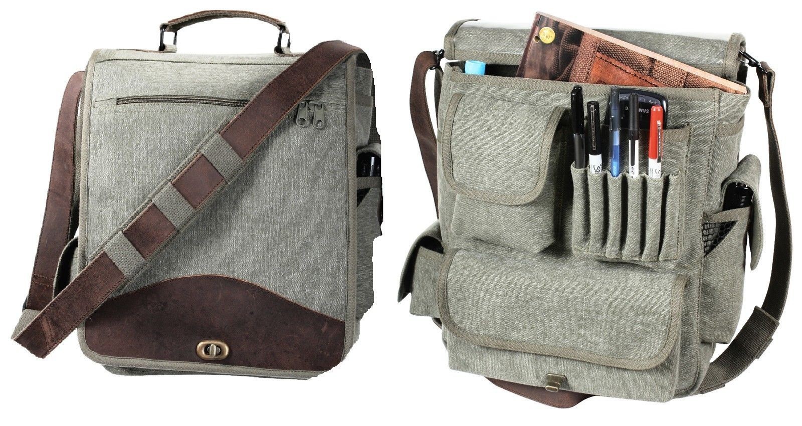 Vintage Engineers Bag w/ Accented Leather – M-51 Professionals School Work Bags