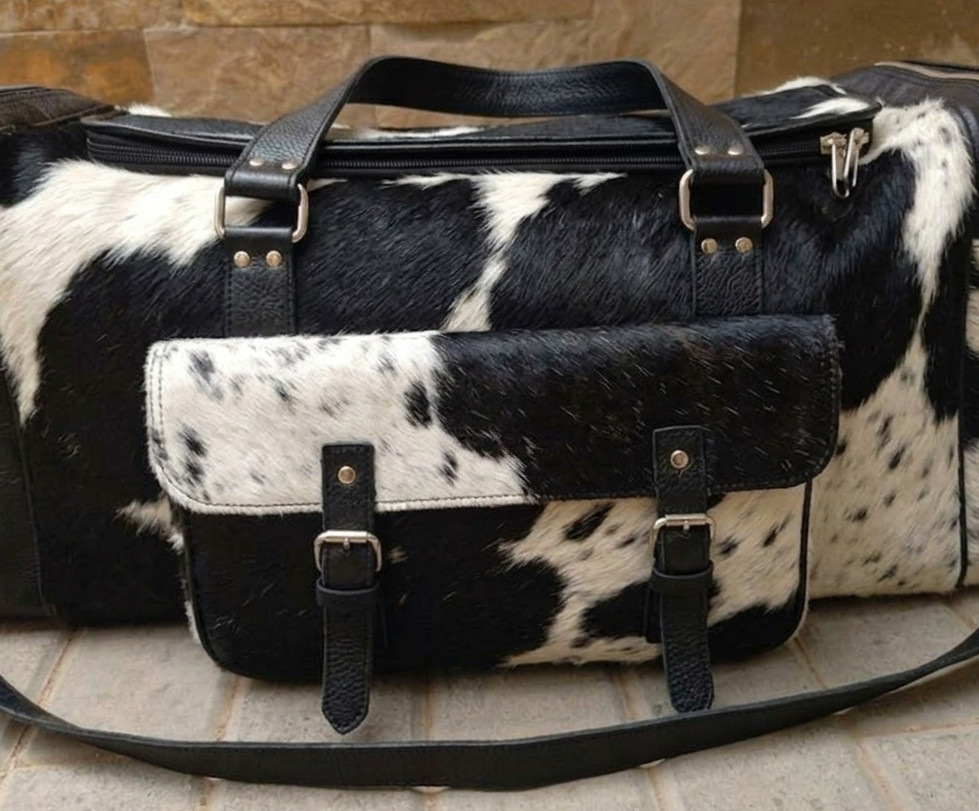 Genuine Cowhide Hair on Leather Duffle Bag | Weekender Overnight Travel/Gym Bag
