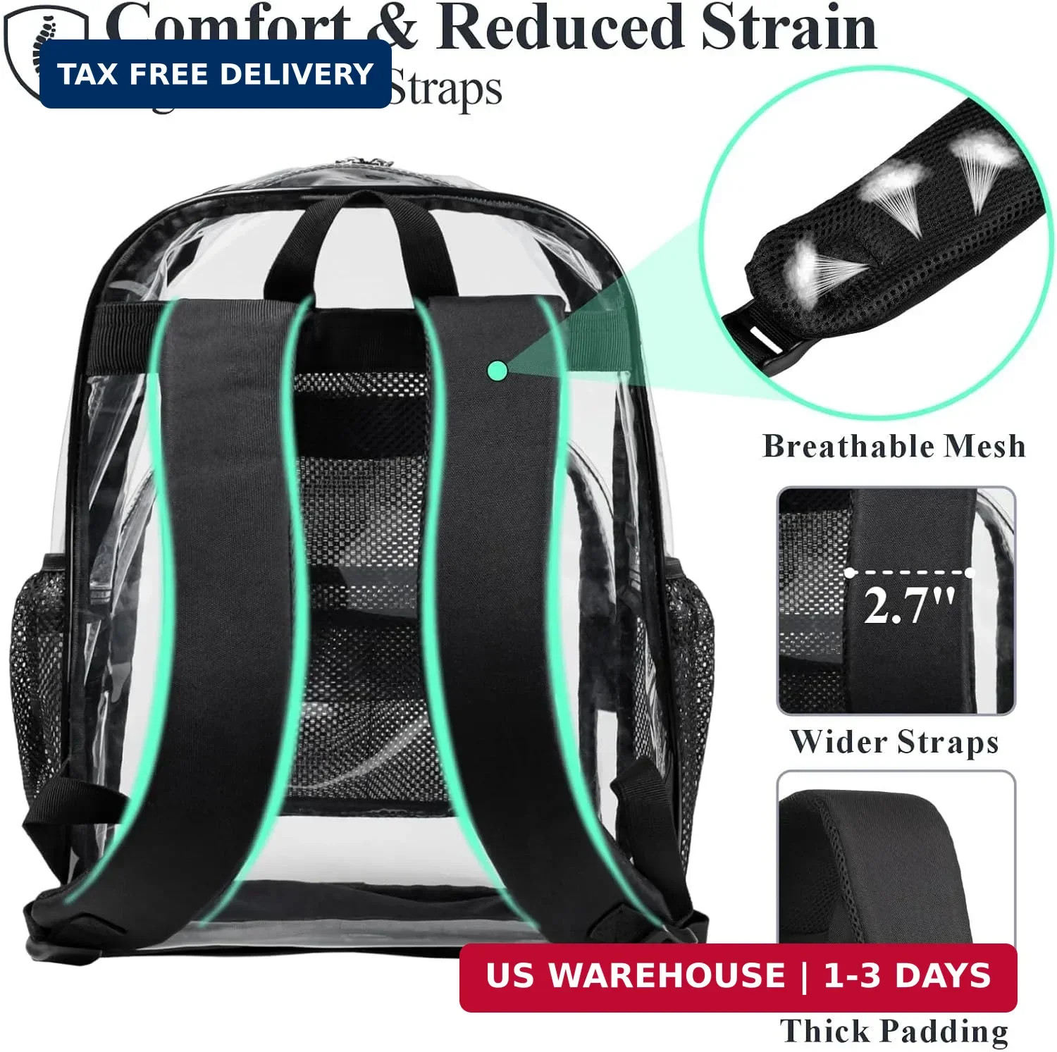PACKISM Clear Backpack – 17 inch Heavy Duty Clear Backpacks for School, Large Tr