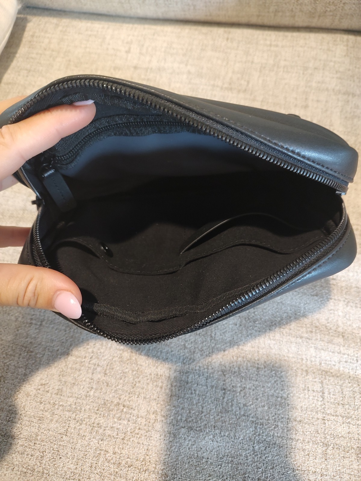 Monos Black Toiletry Case Zip Around Vegan Leather-Used