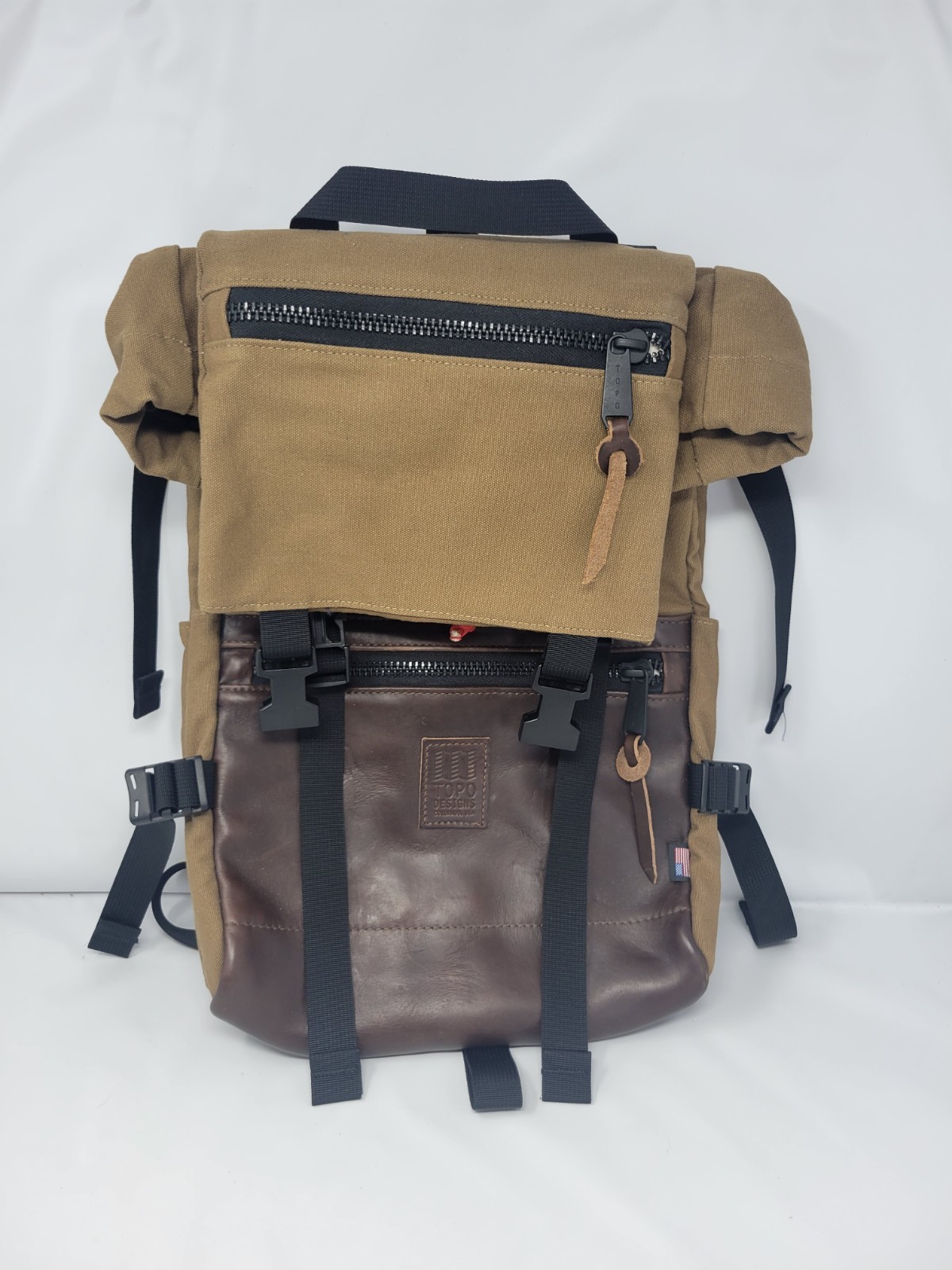 Topo Designs Rover Pack Heritage Dark Khaki Canvas / Dark Brown Leather Adult