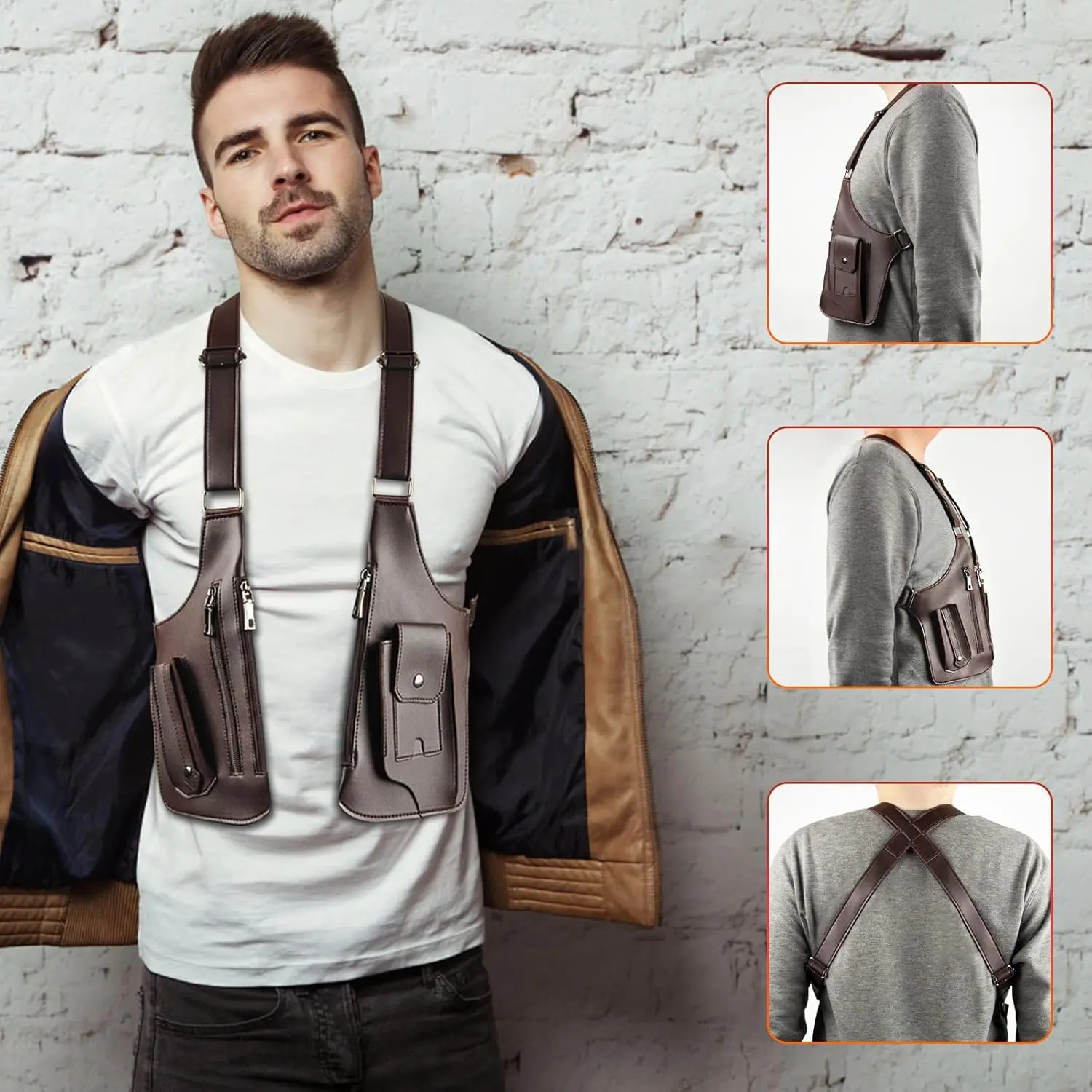 Adjustable Anti-Theft Underarm Shoulder Bag PU Leather Wallet Holster Bag