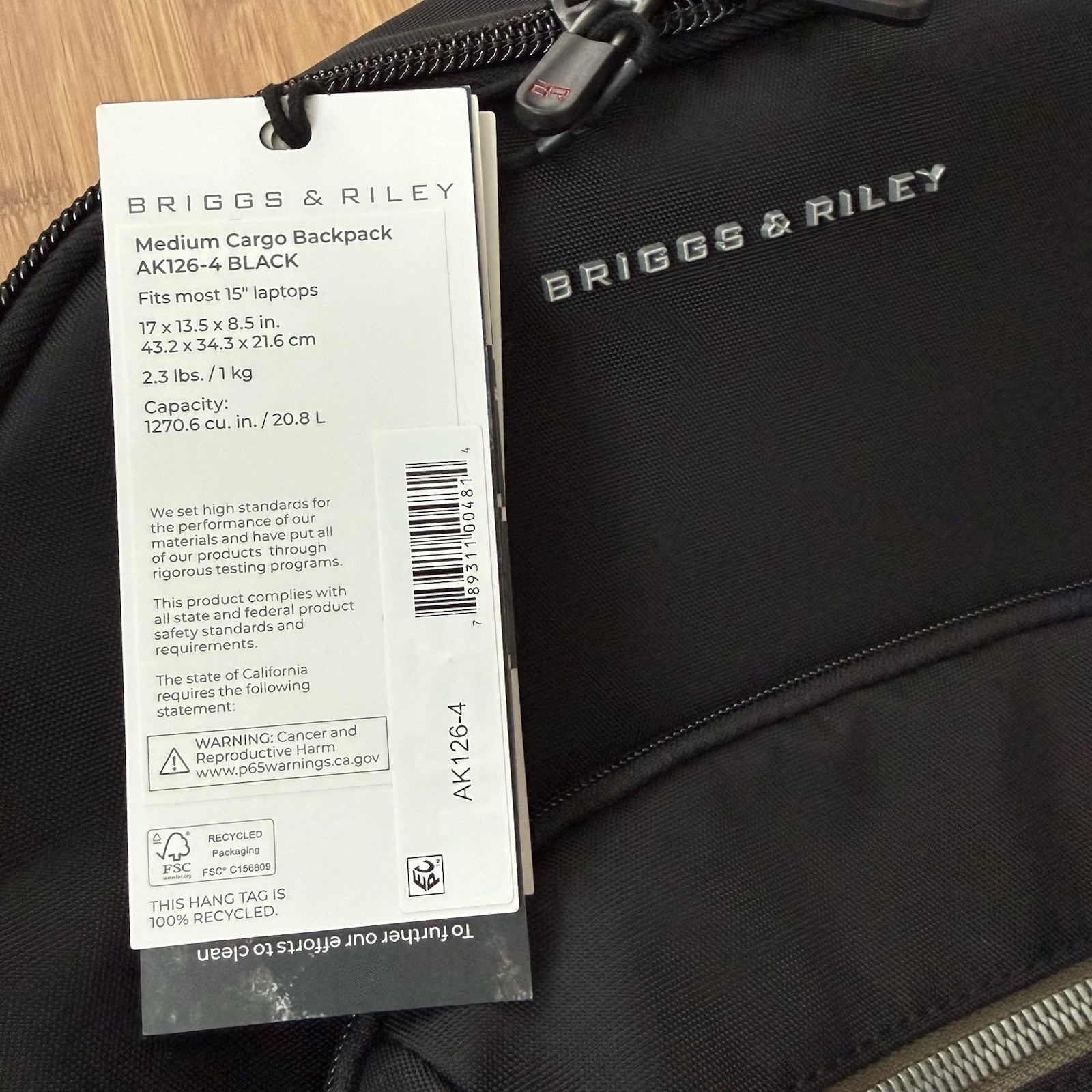 NWT Briggs & Riley HTA Medium Cargo Backpack Black RFID AK126-4 Monogram READ