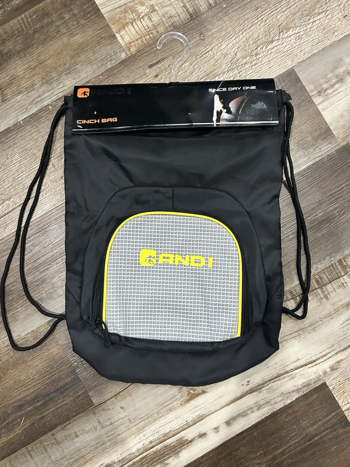 NEW AND1 Cinch Bag Since Day One – Black/Yellow/Gray Drawstring Backpack