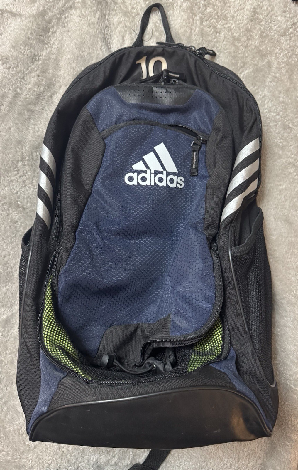 adidas Unisex Backpack Black/Blue/White Zip & Drawstring, Adjustable Straps