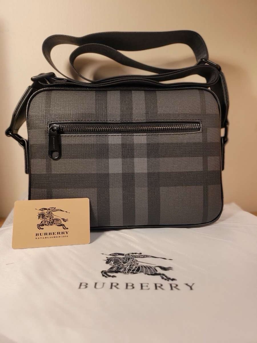 Burberry Gray/Black Check Crossbody Bag Adjustable Strap Zip & Button