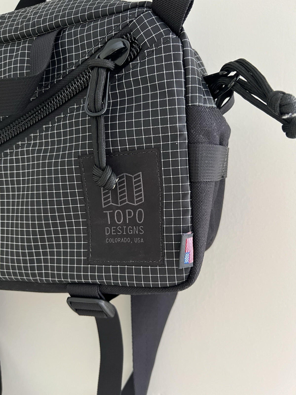 Topo Designs Quick Pack Hip Pack Shoulder Bag Made In USA Black Grid Ripstop