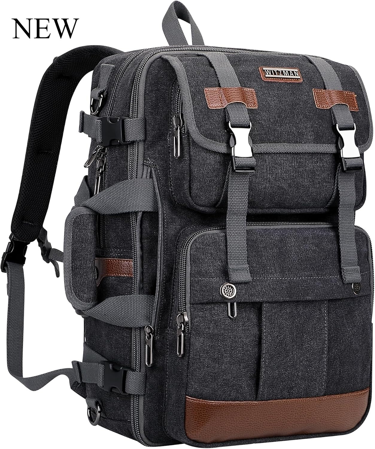 WITZMAN Canvas Travel Backpack for Men Large Laptop Backpack (A6617-3 Black)