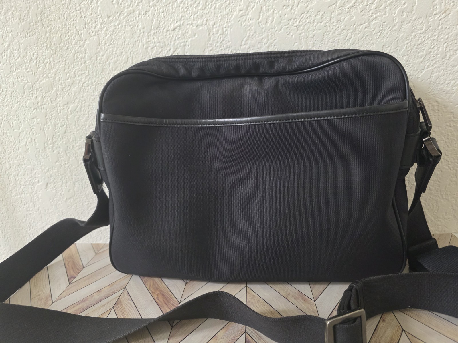Burberry Black Label Black Checkered Messenger Bag, Adjustable Strap
