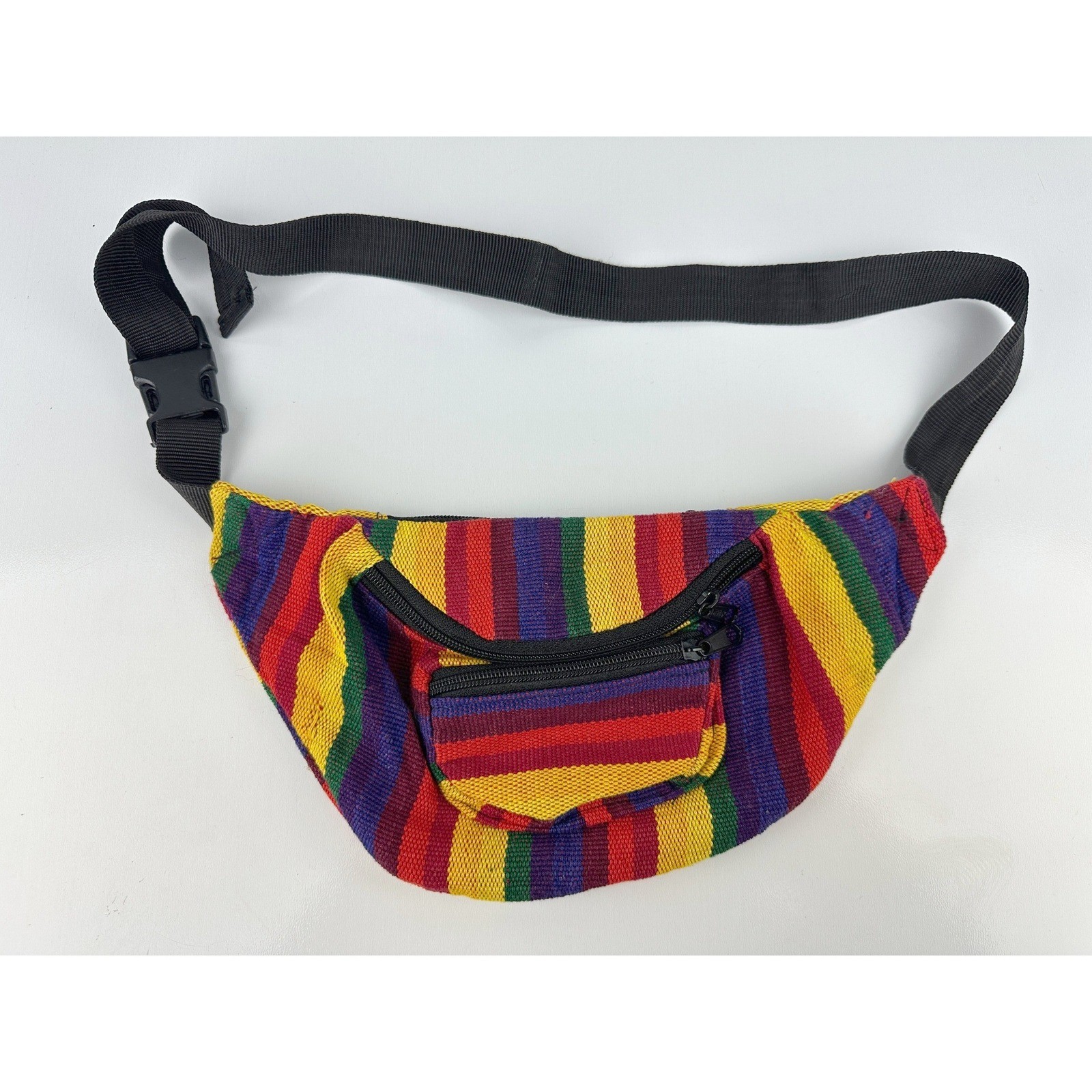 Multicolor Rainbow Striped Cotton Fanny Pack Waist Bag Boho Hippie Rasta Pack