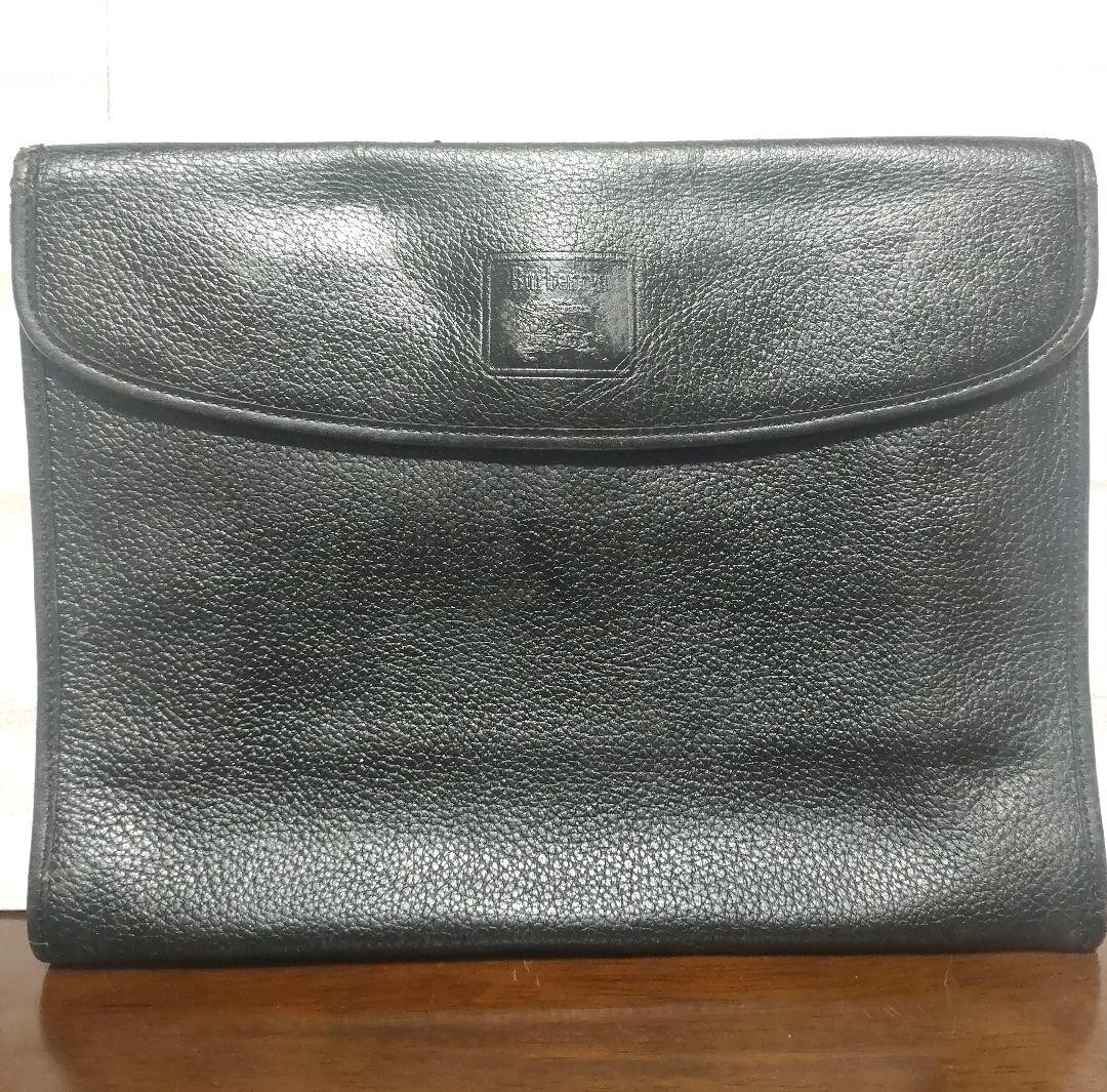 Authentic Burberry Leather Shoulder Bag Black 21cm x 27cm Used with Scratches