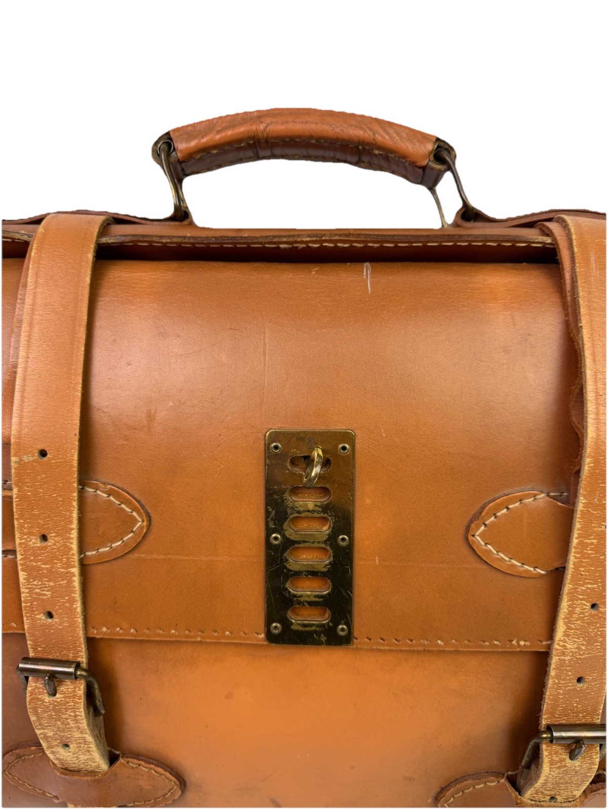 VTG Leather Messenger Bag Satchel Clasp Case Buckles Saddle Leather Heavy READ