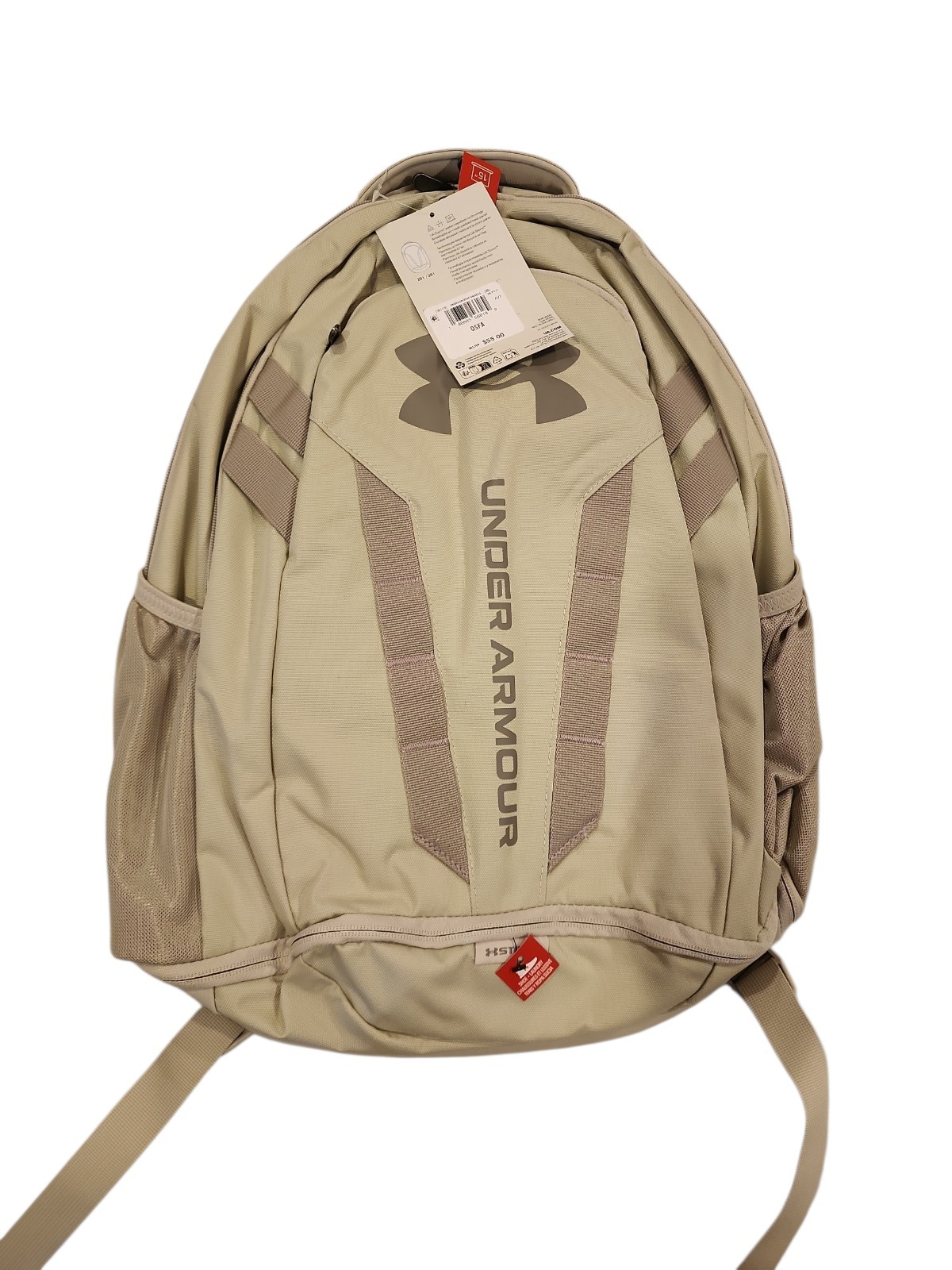 Under Armour 1361176 UA Hustle 5.0 Storm Backpack School Laptop Book Bag- Khaki