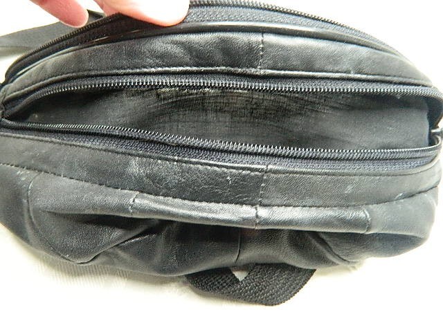 Black Leather Fanny Pack 3 Zippered Compartments Adjustable Belt Made in India