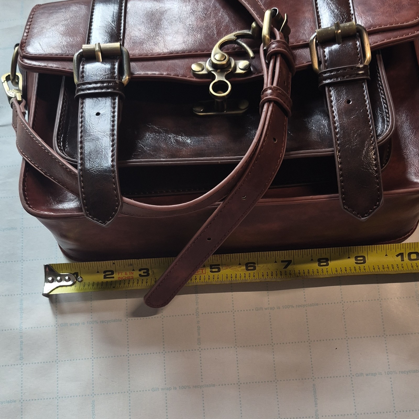 ECOSUSI Brown Messenger Bag Buckle/Zip/Push Lock Adjustable Strap Business