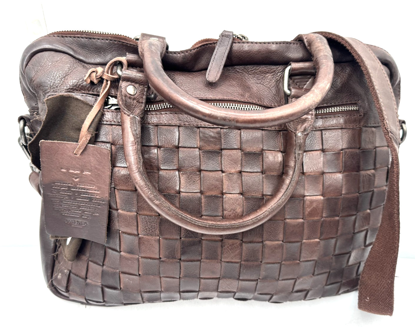 Valenca Holland Cognac Brown Woven Leather Document Laptop Bag Shoulder Carryall