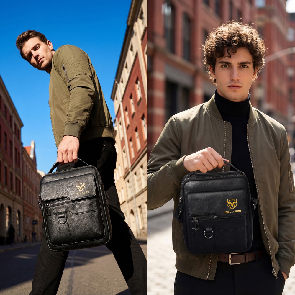 Men’s Shoulder/Messenger Bag Business pu Leather 8″ Handbag Outdoor Sport Bag