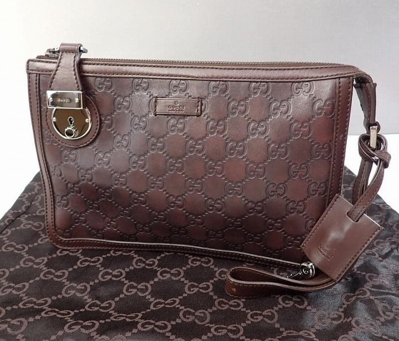 GUCCI Guccissima Dark Brown Men’s Second Bag Clutch Bag Used