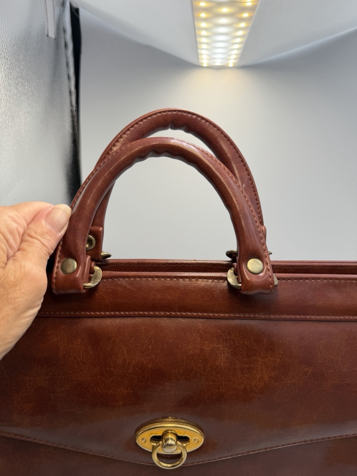 Brown Vintage Jackson Leather Briefcase Bag Double Top Handles
