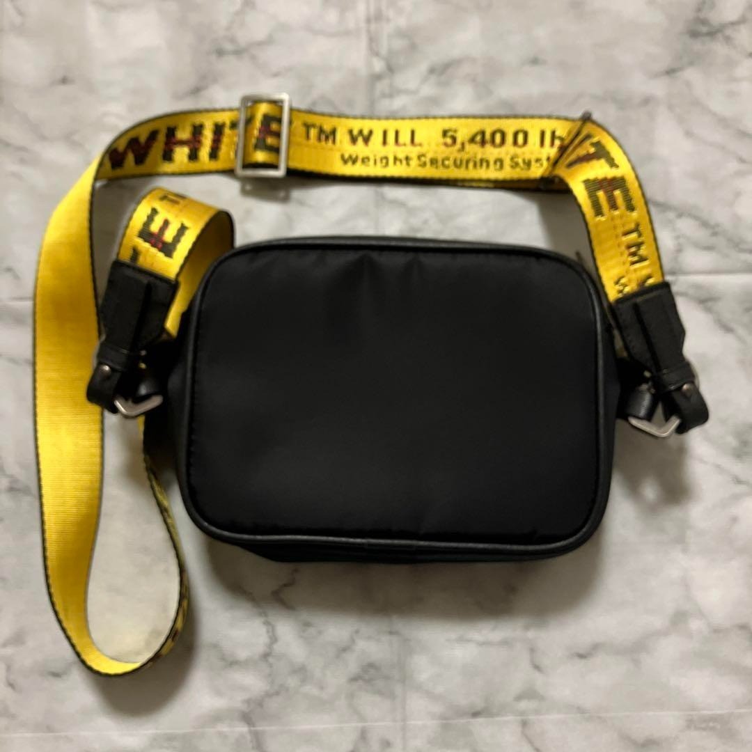 Off-white shoulder bag black yellow logo nylon 5.9*7.8*1.9 inch