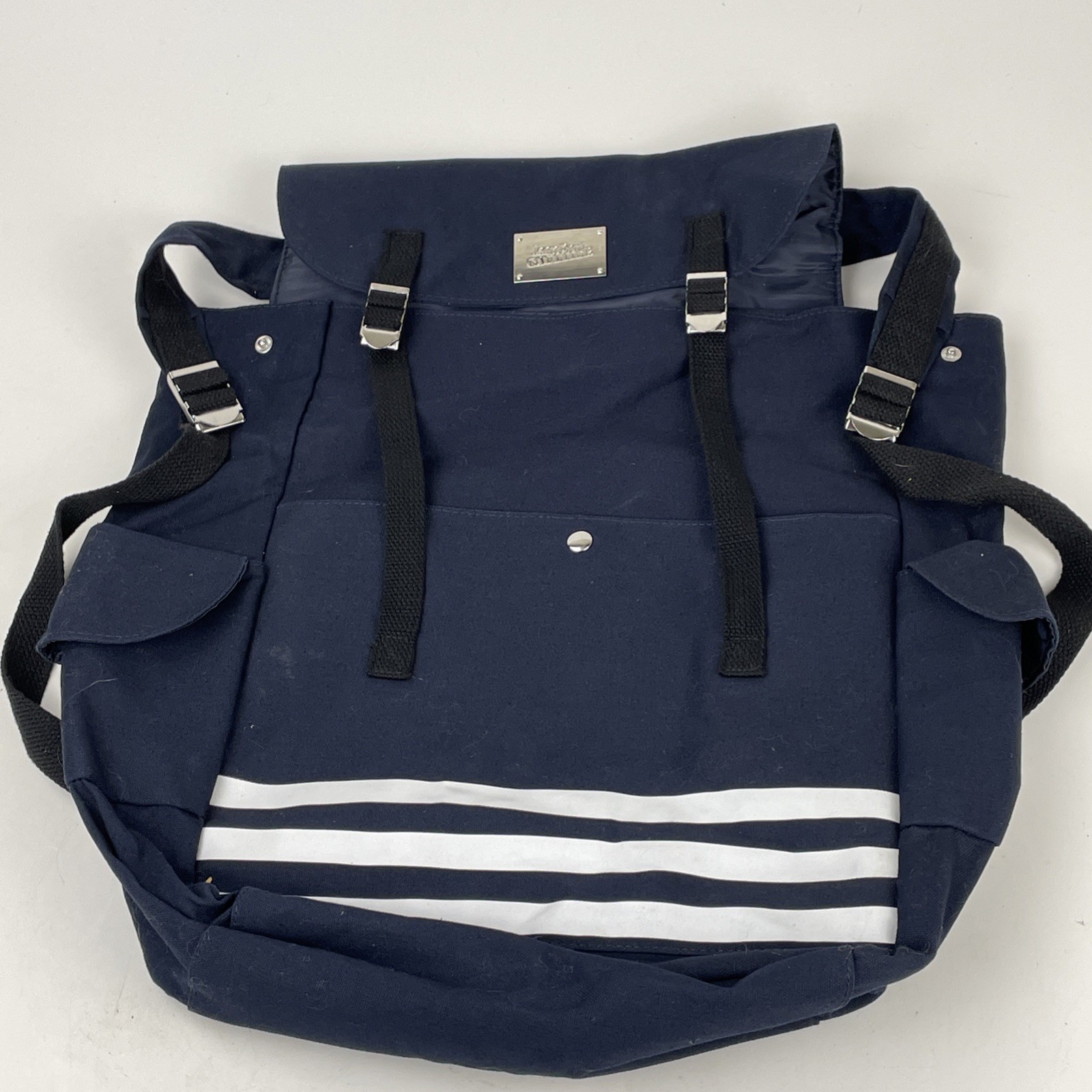 JPG Jean Paul Gaultier Logo Canvas Backpack Navy Blue 90s Designer Bag Unisex