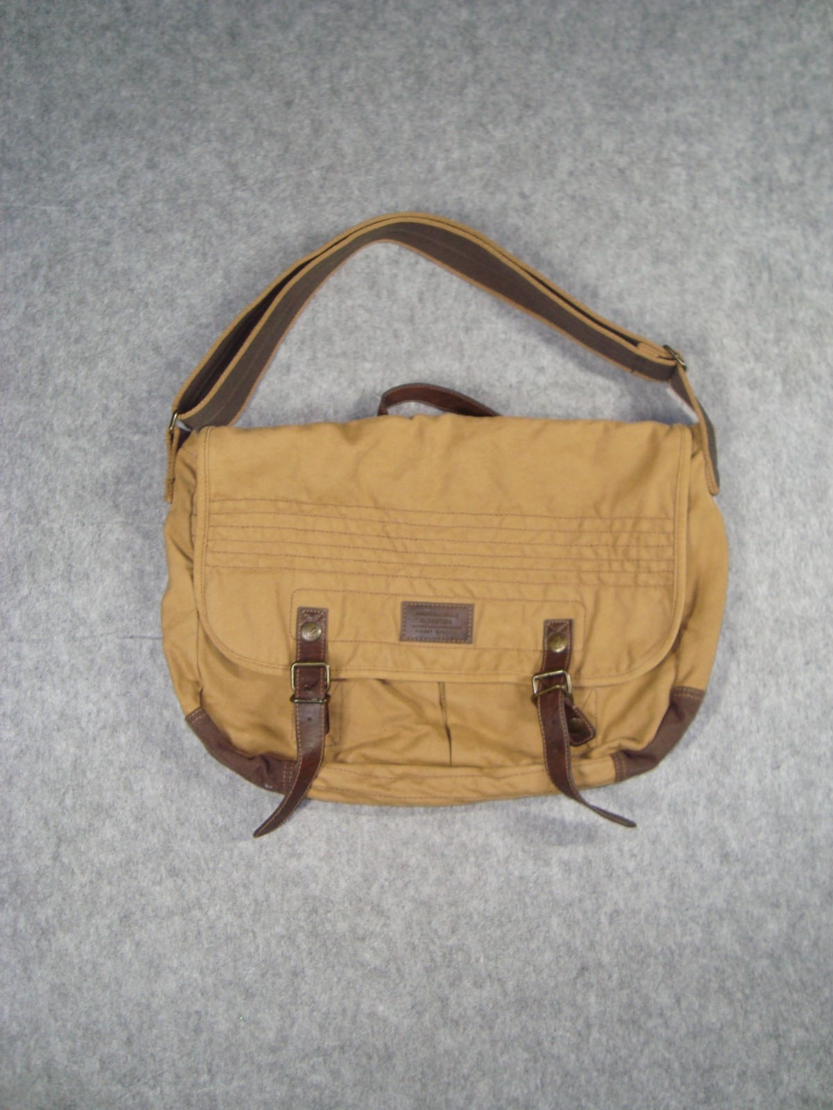 American Eagle Canvas Messenger Bag Khaki Brown Leather Trim Laptop Utility
