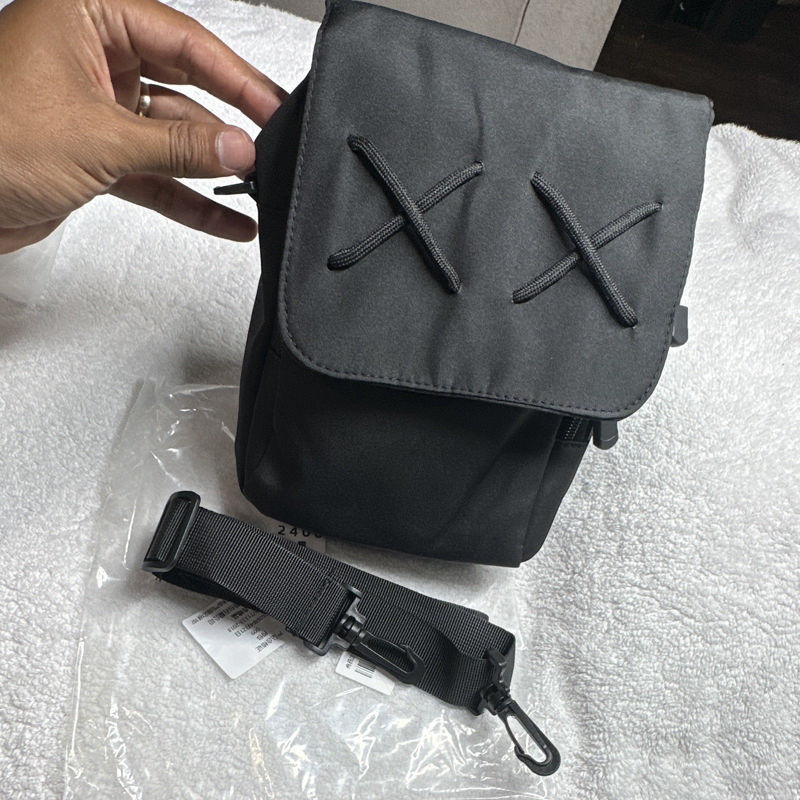Men’s Black Small Crossbody Bag Flap Buckle/Zip, Adjustable Strap, Zip Pocket