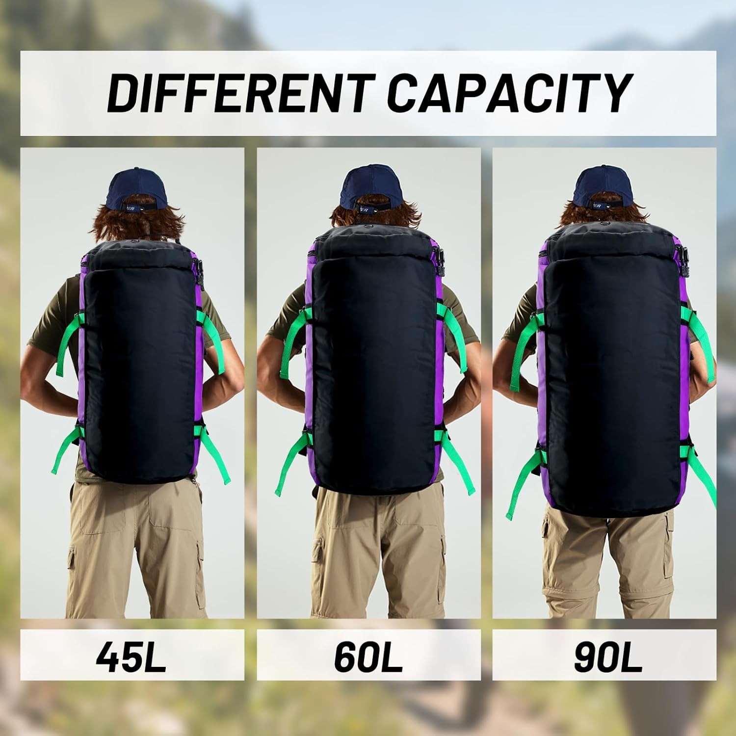 Large Duffle Bag Backpack for Travel Camping Gym Sports, 45L/60L/90L | Water Res