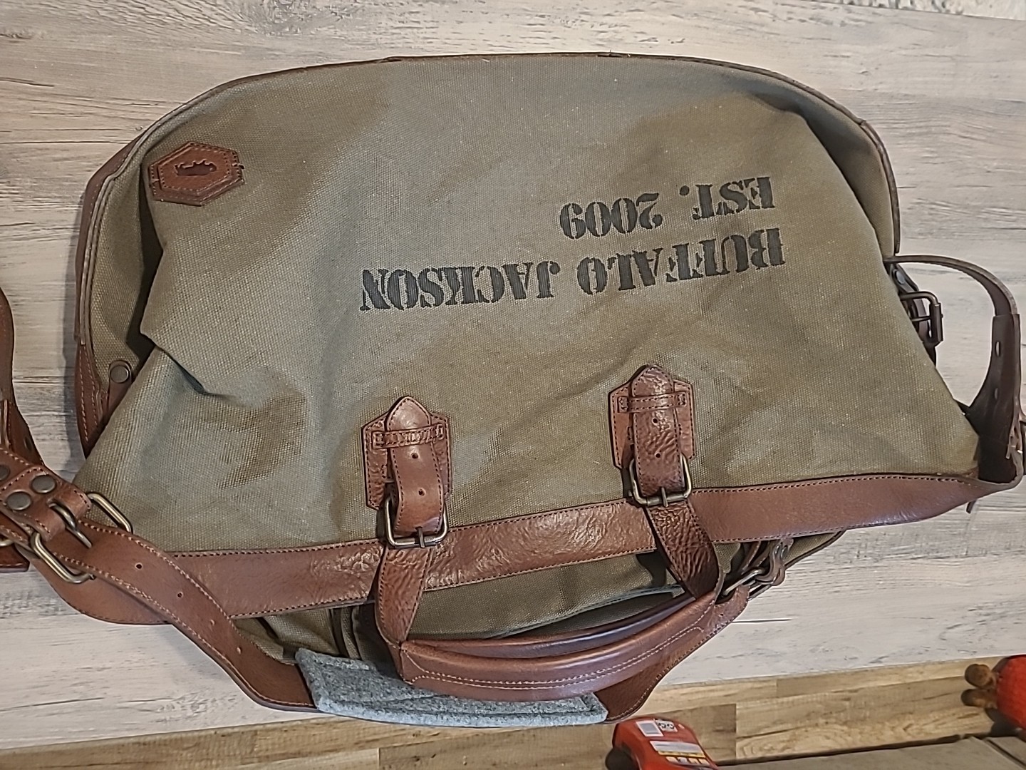 Buffalo Jackson Oversized Waxed Green Canvas & Leather Weekend Duffle Travel Bag
