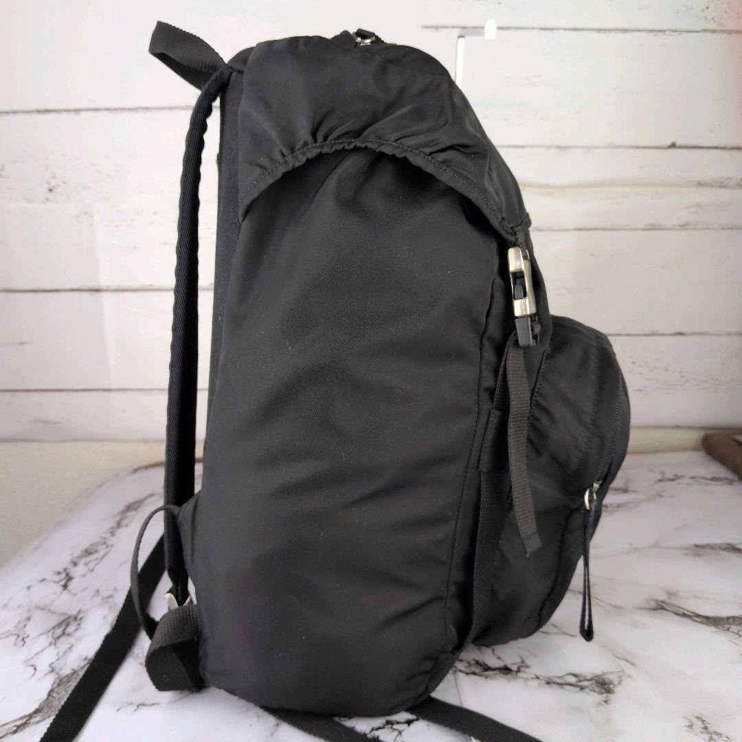 PRADA Black Nylon A4 Backpack Triangle Logo Business Travel Rare Mens Unisex