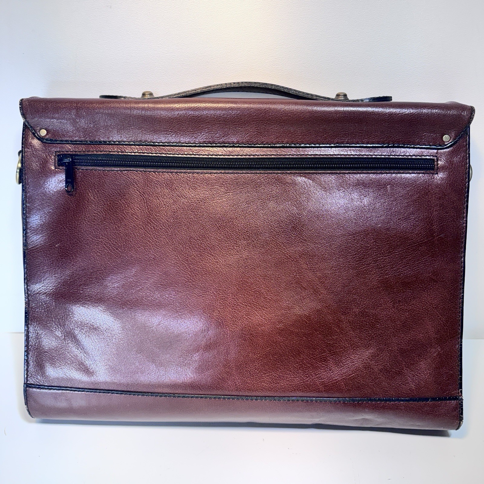 Schlesinger 15″ Leather Briefcase Classic Flap Distressed Rustic Brown Attache