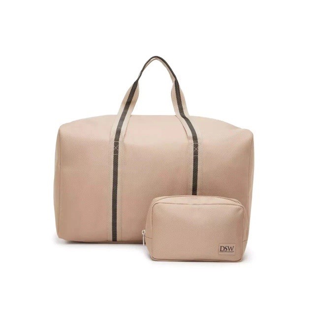DSW Set Travel Gym 2 Piece Duffle Weekend Bag Fannie Pack Waist Bag Taupe Black