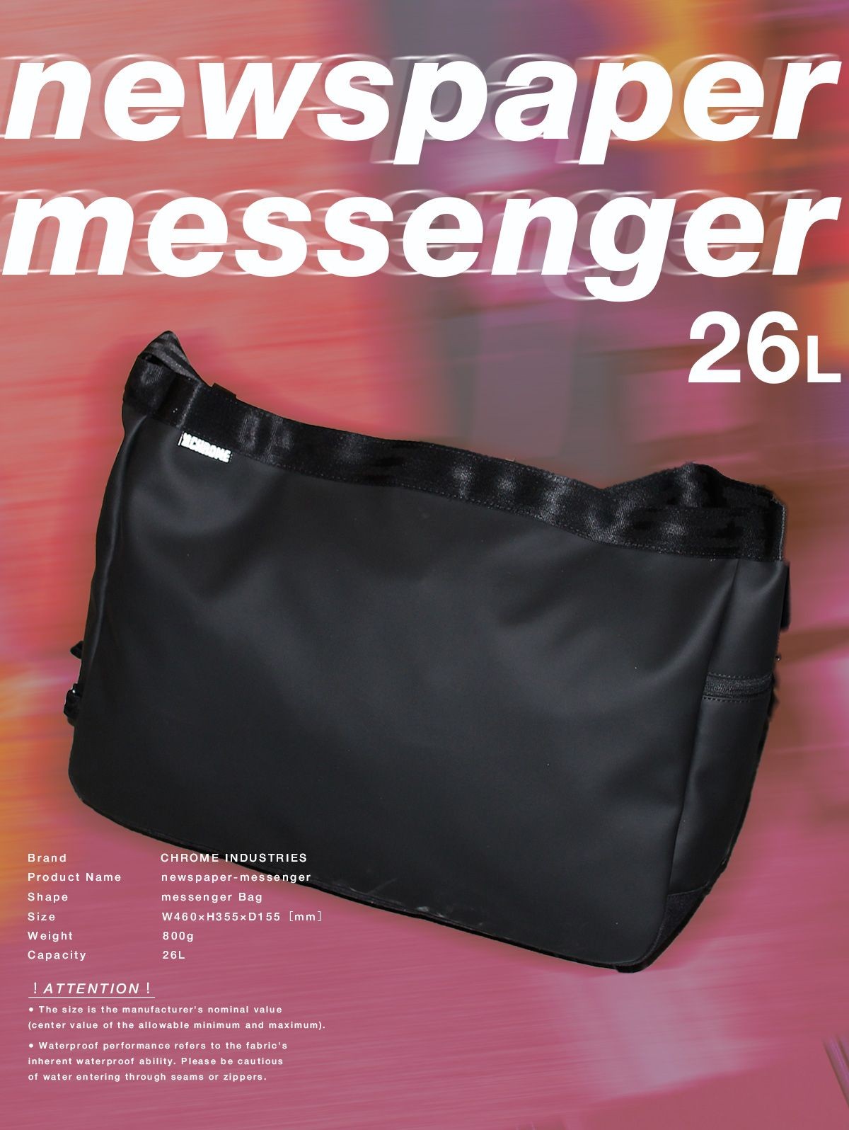 Chrome Industries Newspaper Messenger Bag 26L B4 Waterproof Matte Black