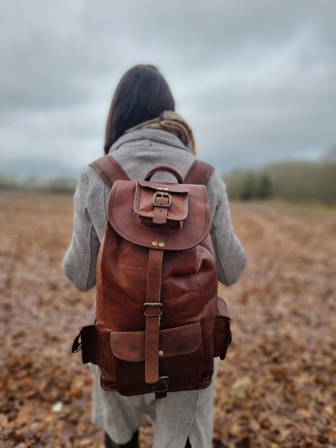 Real Leather Men’s Backpack Bag Laptop Satchel Briefcase Brown Vintage Bag