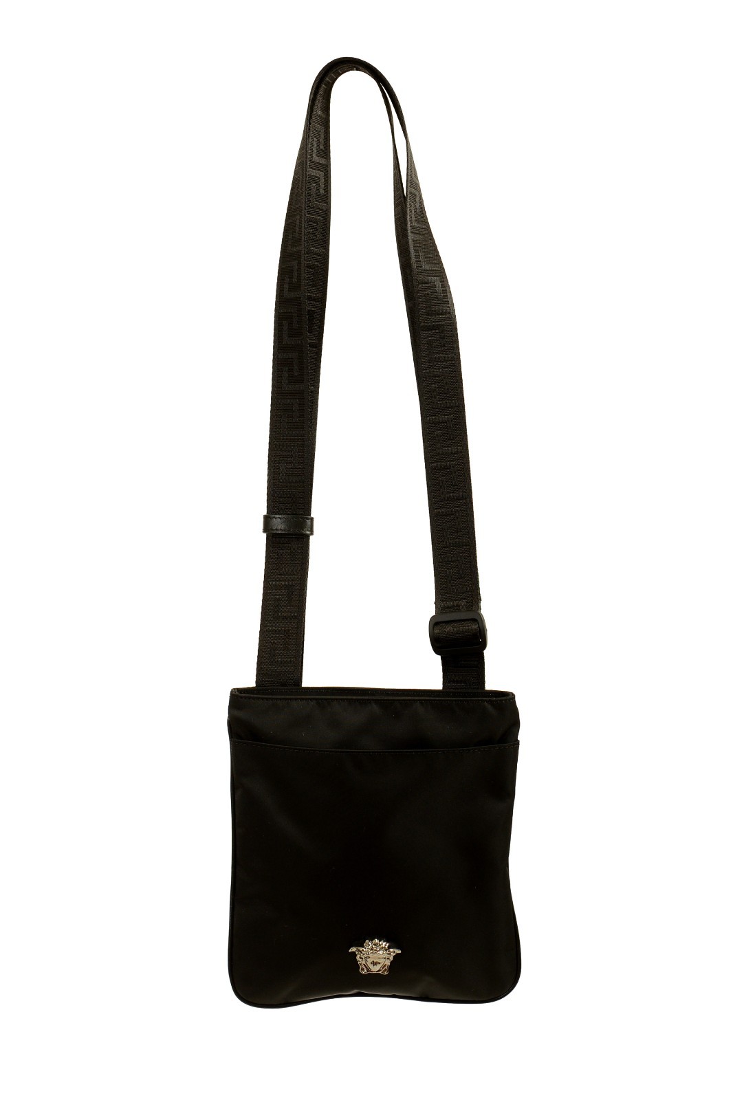 Versace Black Silver Medusa Fabric Shoulder Crossbody Bag