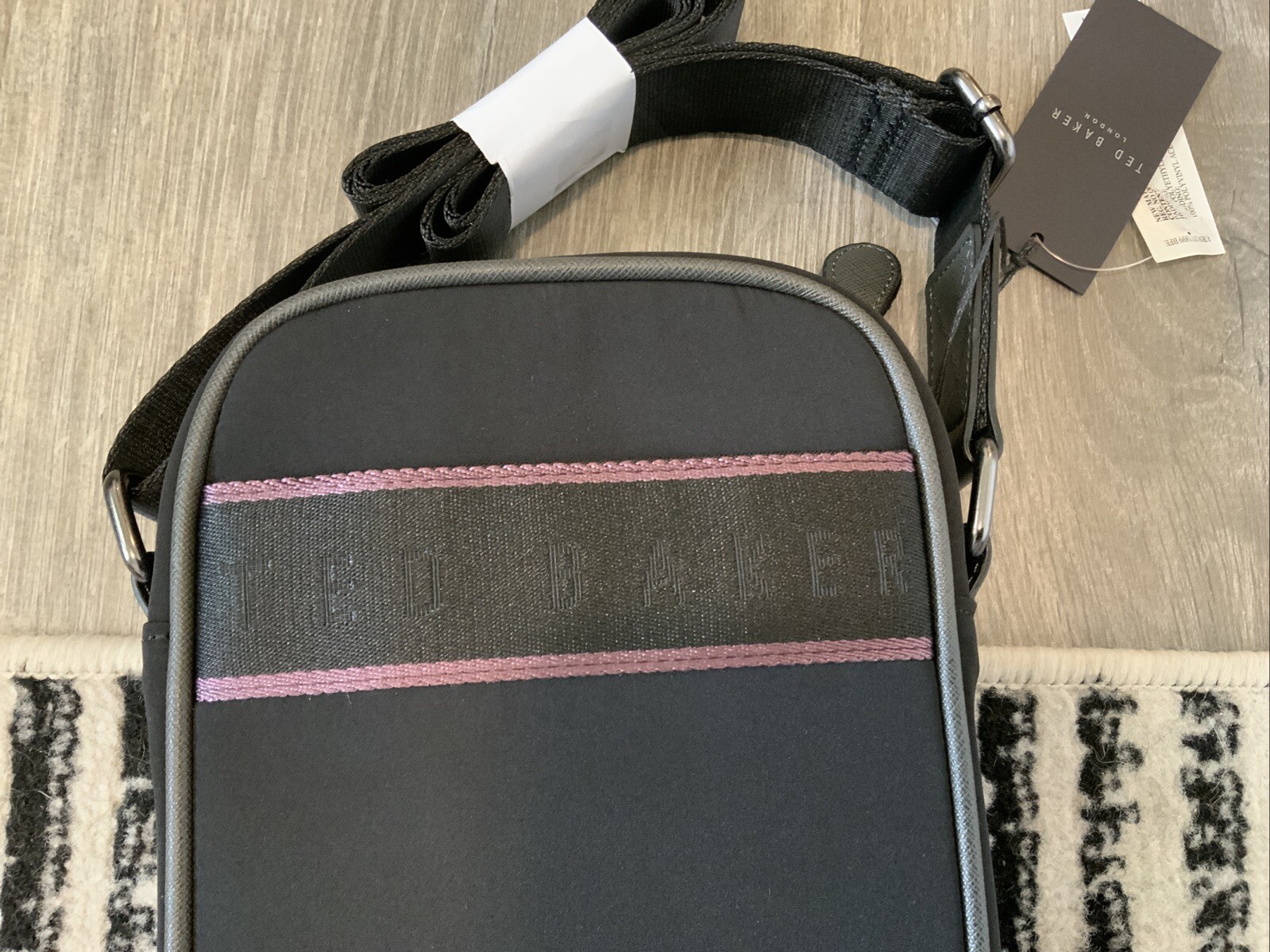 Ted Baker London Satin Nylon Mini Flight Bag Black NWT Purple