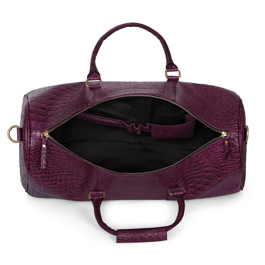 Genuine Leather Purple Crocodile Skin Print Duffel Bag Unisex Luggage cabin Gym